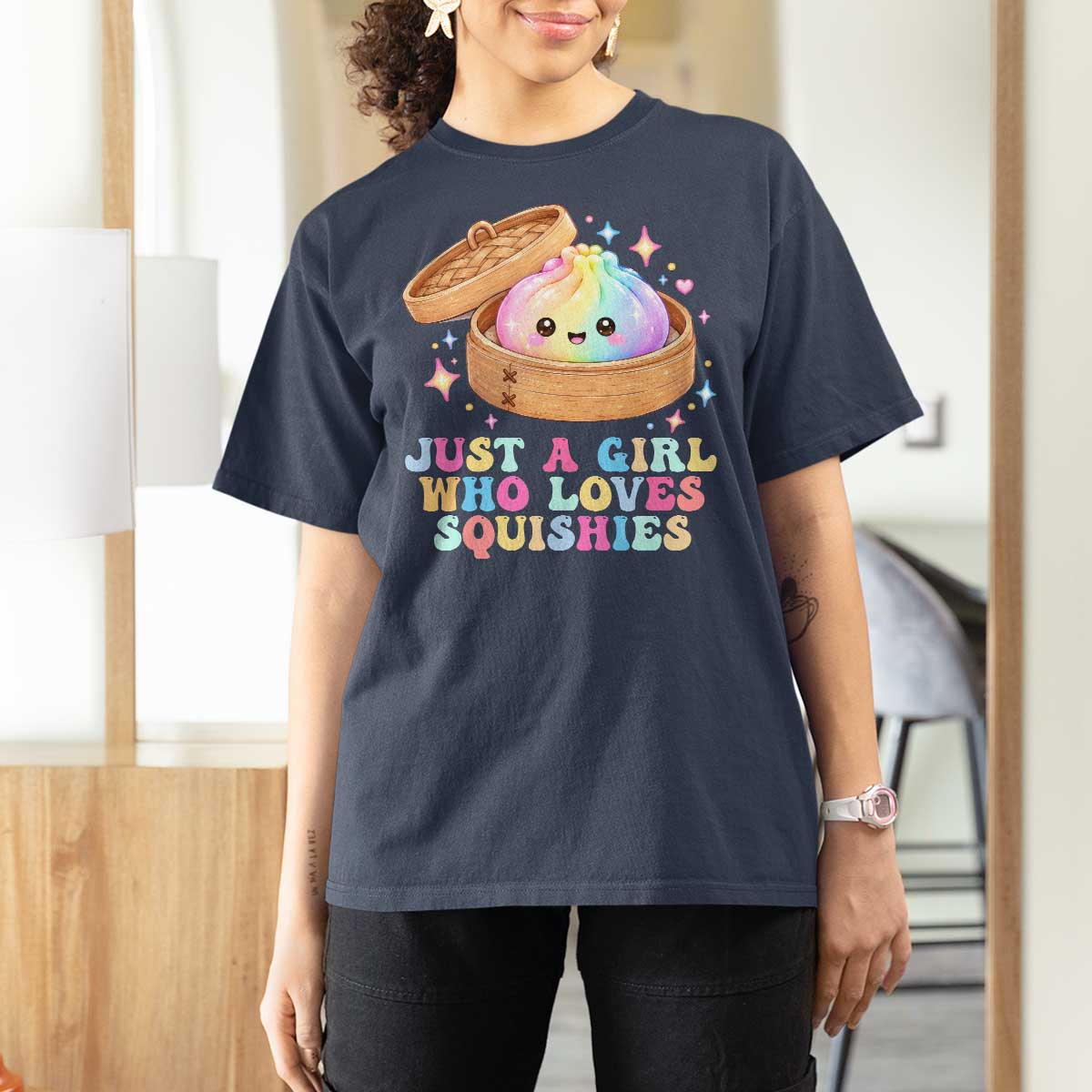 Just A Girl Who Loves Squishies T Shirt For Women Cute Rainbow Dumpling Squishy Graphic