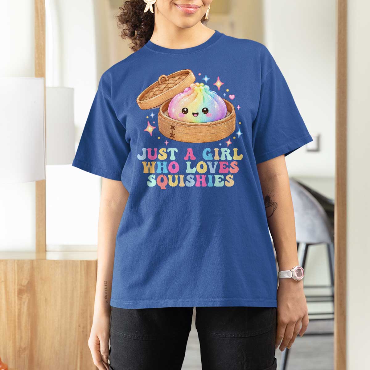 Just A Girl Who Loves Squishies T Shirt For Women Cute Rainbow Dumpling Squishy Graphic