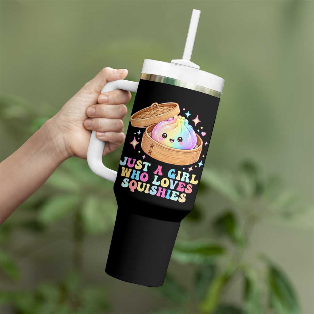 Just A Girl Who Loves Squishies Tumbler With Handle Cute Rainbow Dumpling Squishy Graphic