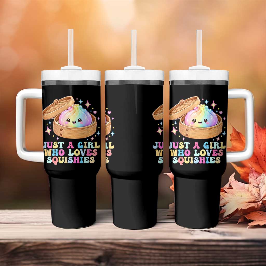 Just A Girl Who Loves Squishies Tumbler With Handle Cute Rainbow Dumpling Squishy Graphic