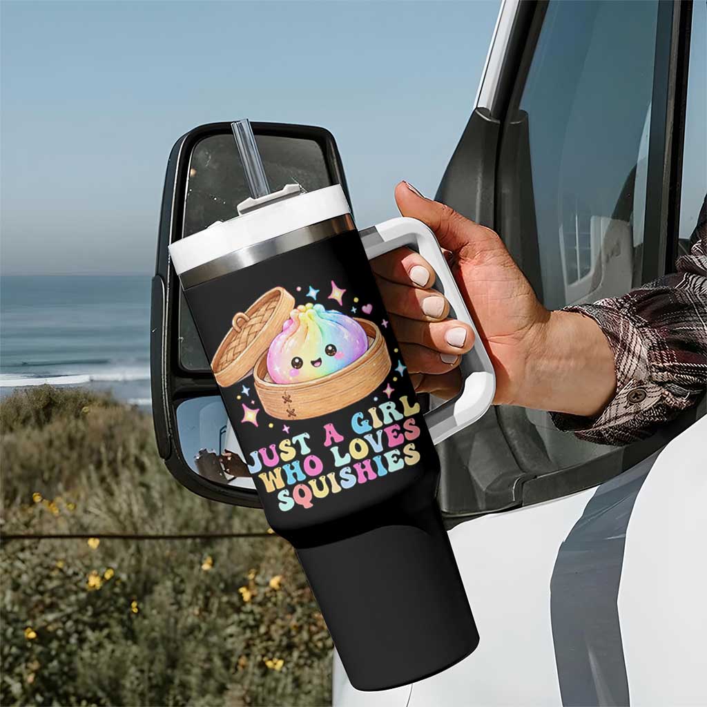 Just A Girl Who Loves Squishies Tumbler With Handle Cute Rainbow Dumpling Squishy Graphic