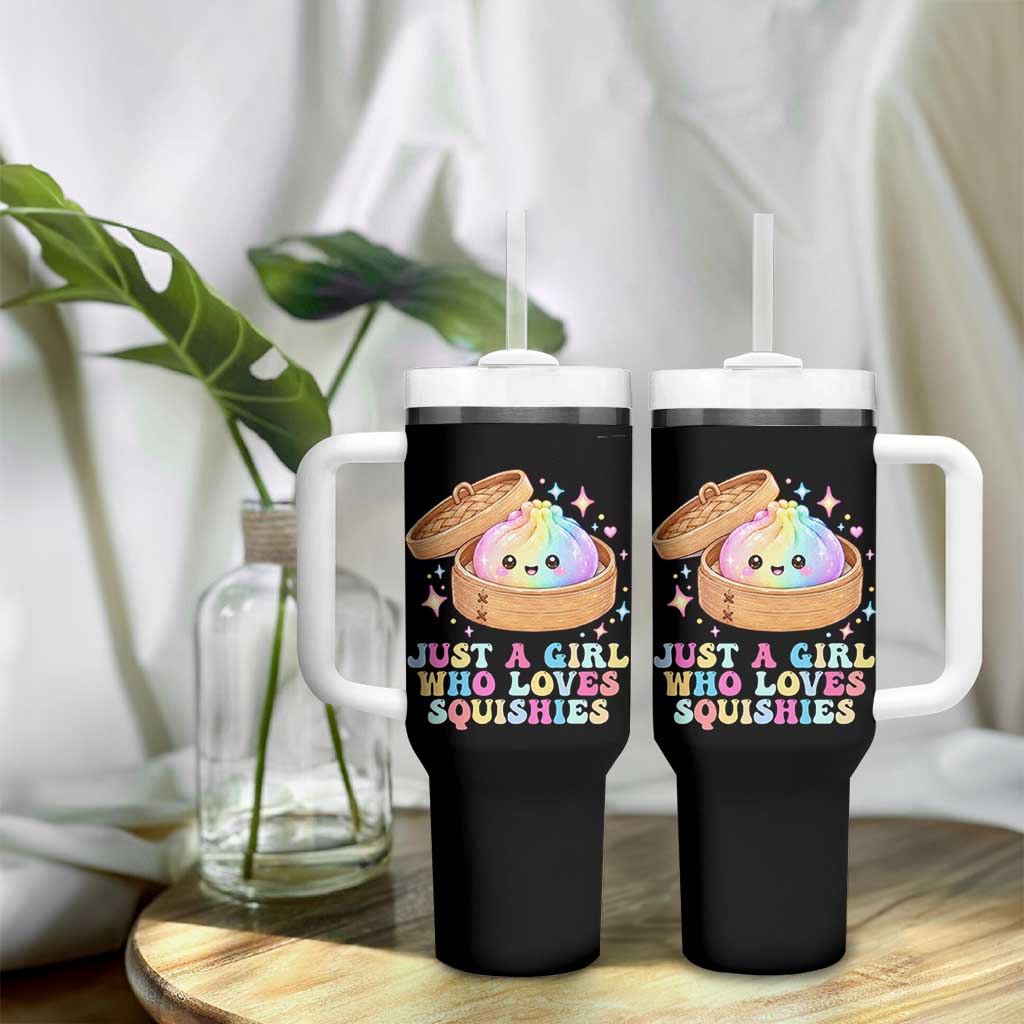 Just A Girl Who Loves Squishies Tumbler With Handle Cute Rainbow Dumpling Squishy Graphic