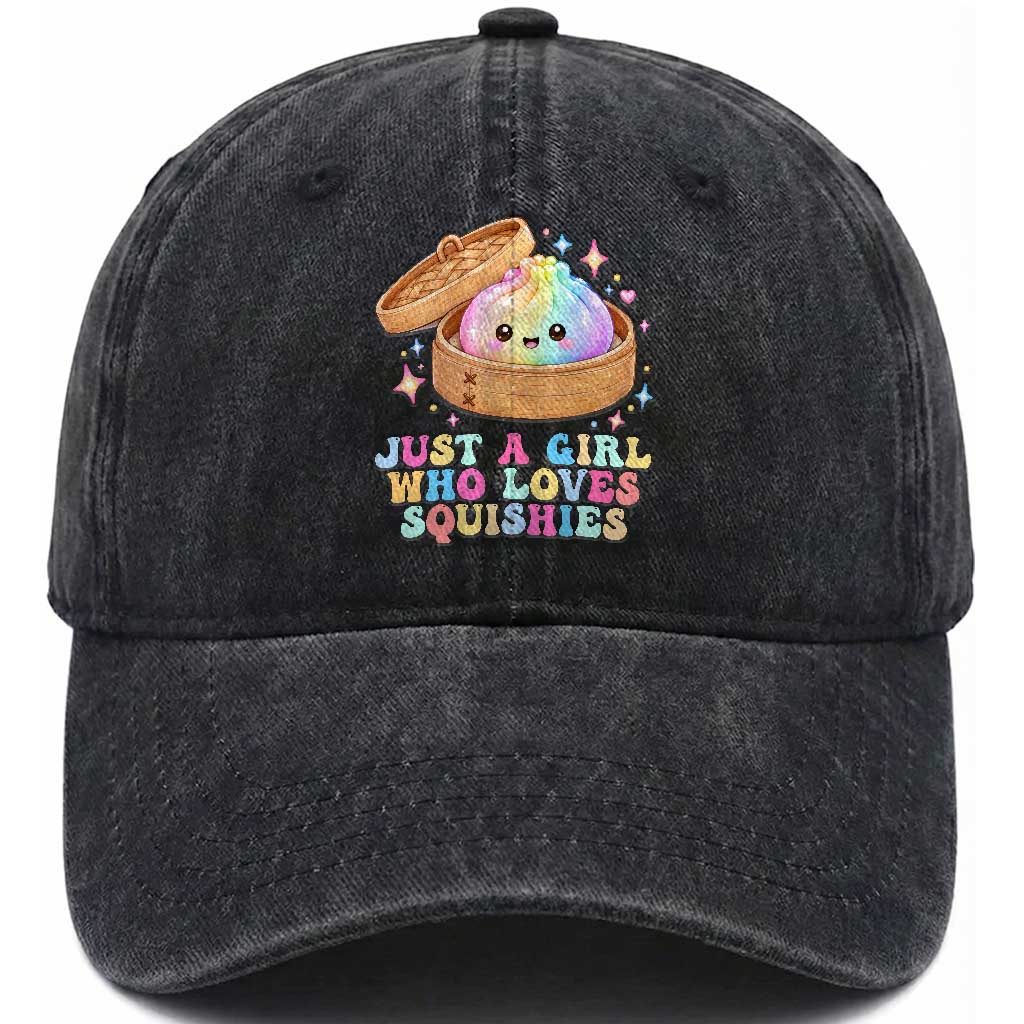 Just A Girl Who Loves Squishies Washed Cotton Baseball Cap Cute Rainbow Dumpling Squishy Graphic