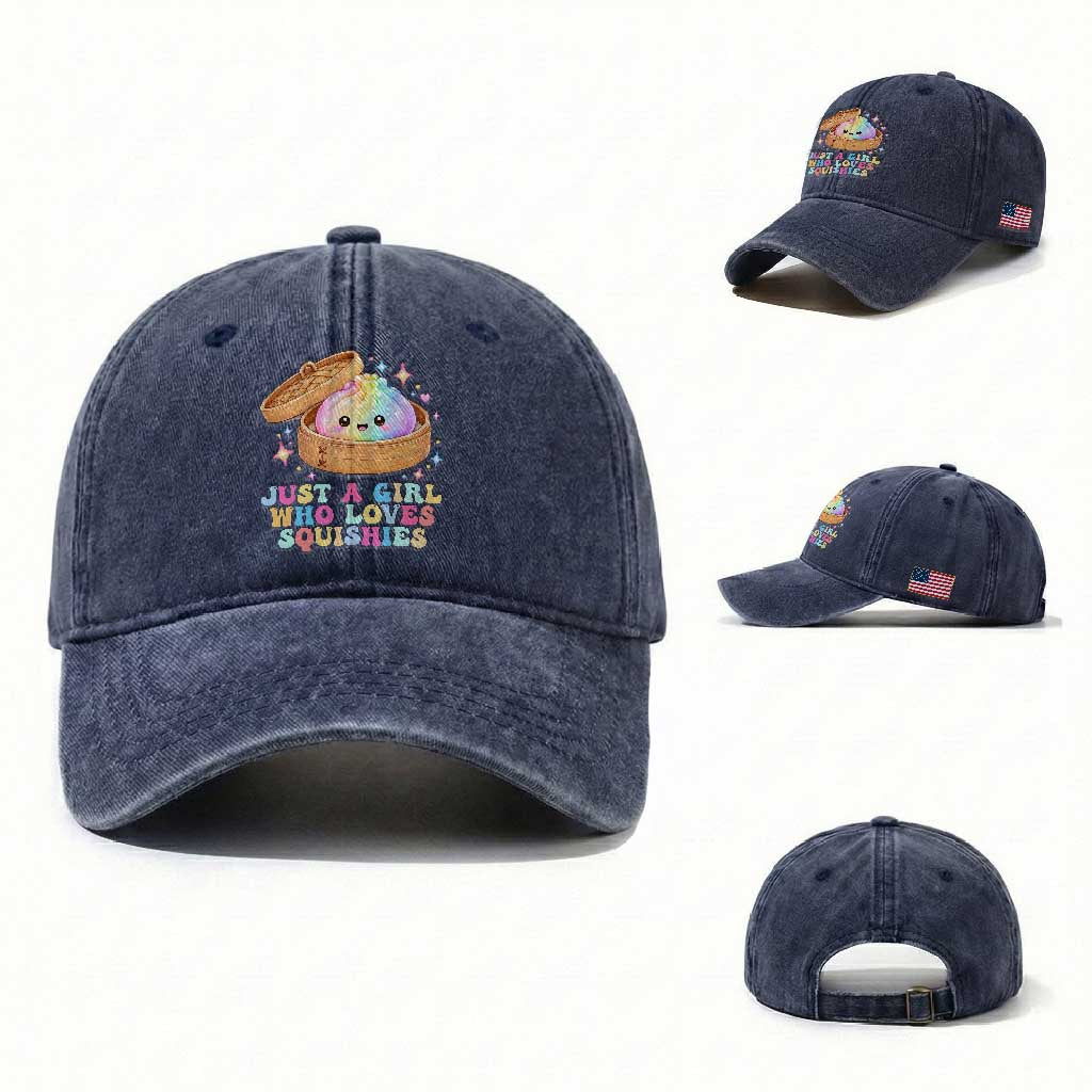 Just A Girl Who Loves Squishies Washed Cotton Baseball Cap Cute Rainbow Dumpling Squishy Graphic