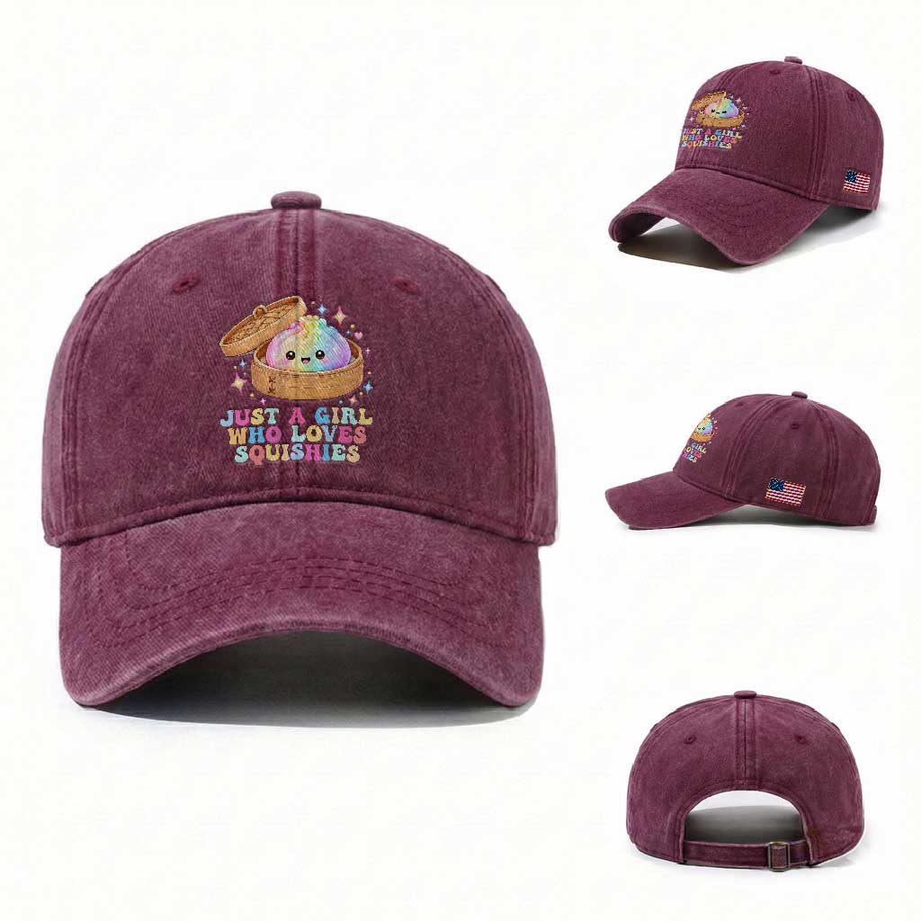 Just A Girl Who Loves Squishies Washed Cotton Baseball Cap Cute Rainbow Dumpling Squishy Graphic