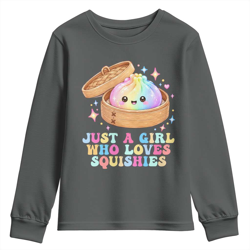 Just A Girl Who Loves Squishies Youth Sweatshirt Cute Rainbow Dumpling Squishy Graphic