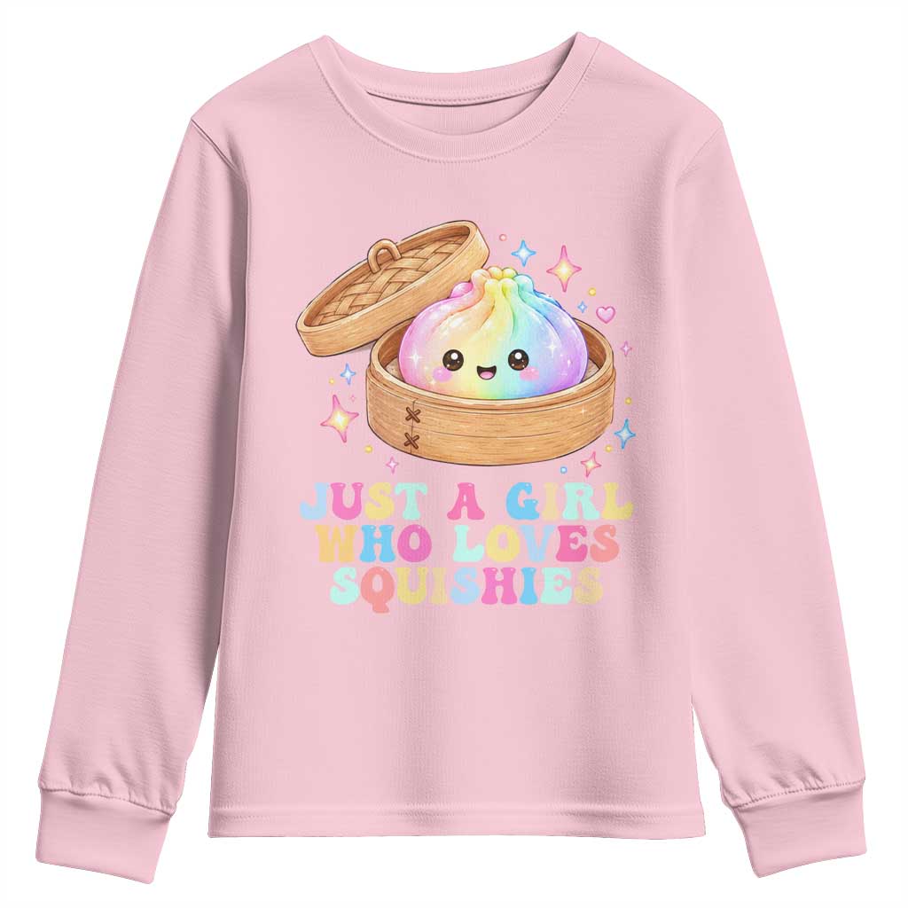Just A Girl Who Loves Squishies Youth Sweatshirt Cute Rainbow Dumpling Squishy Graphic