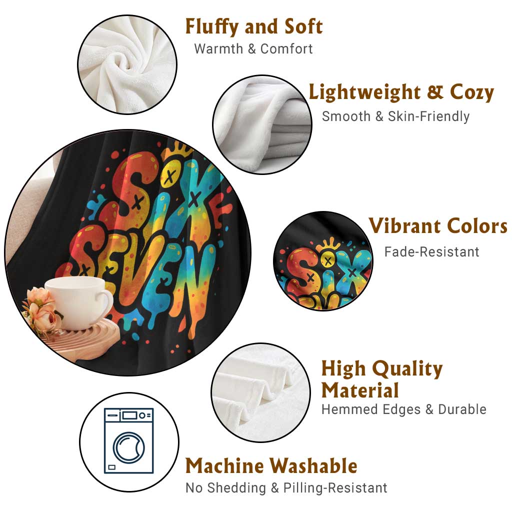 Fun Six Seven Graffiti Throw Blanket Funny 67 Meme Gen Alpha Slang Streetwear Hip Hop - Wonder Print Shop