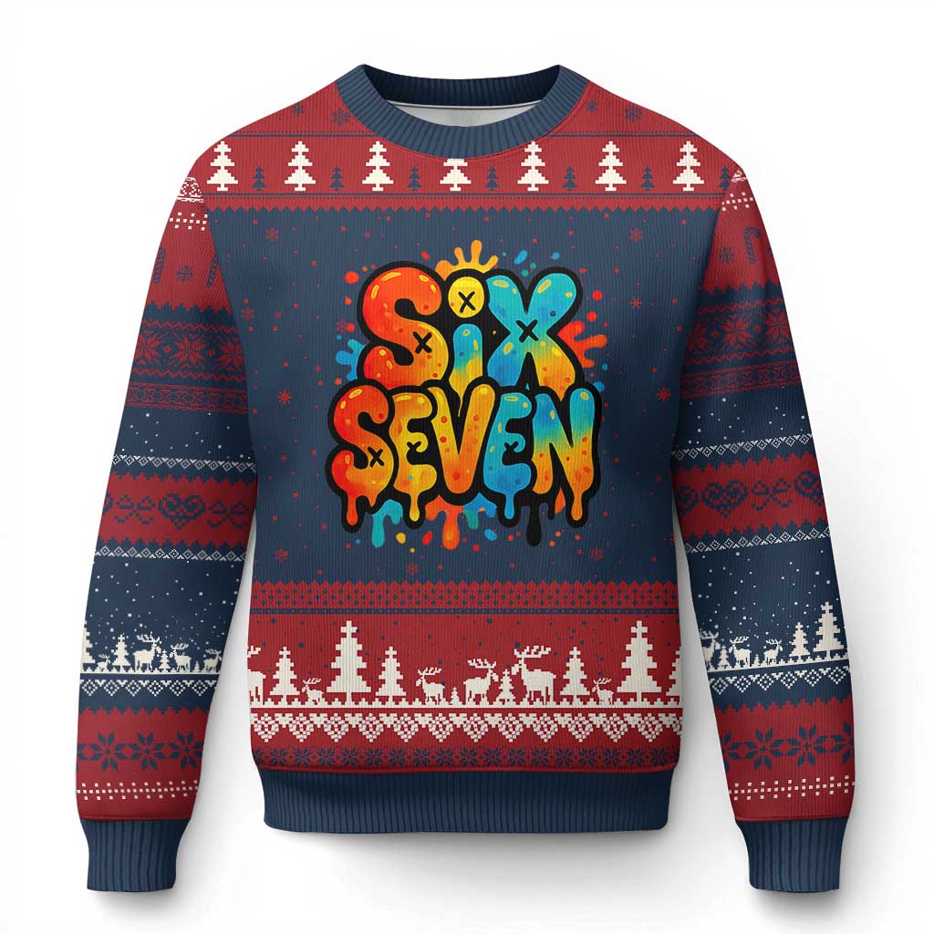 Fun Six Seven Graffiti Ugly Christmas Sweater Funny 67 Meme Gen Alpha Slang Streetwear Hip Hop - Wonder Print Shop