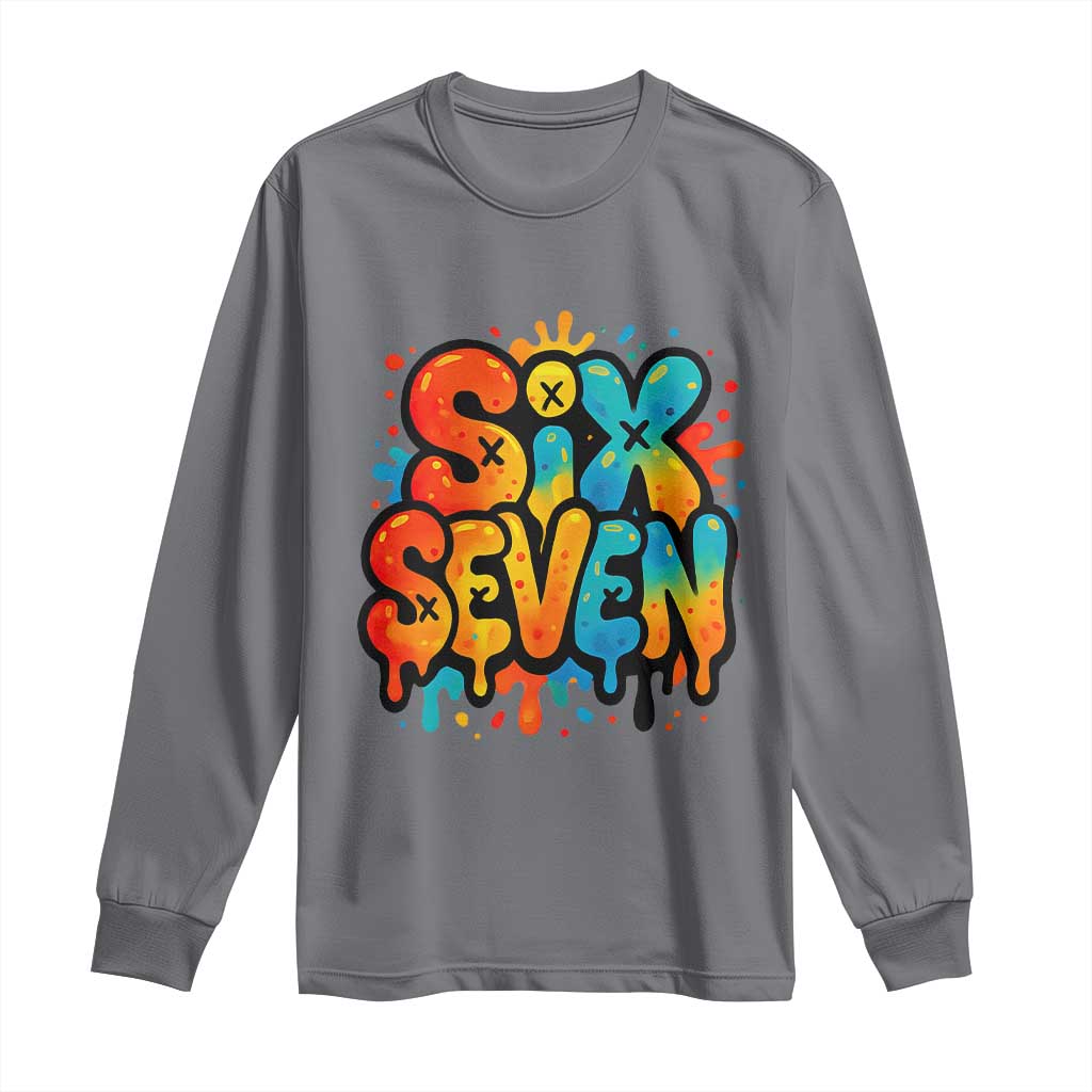 Fun Six Seven Graffiti Long Sleeve Shirt Funny 67 Meme Gen Alpha Slang Streetwear Hip Hop - Wonder Print Shop