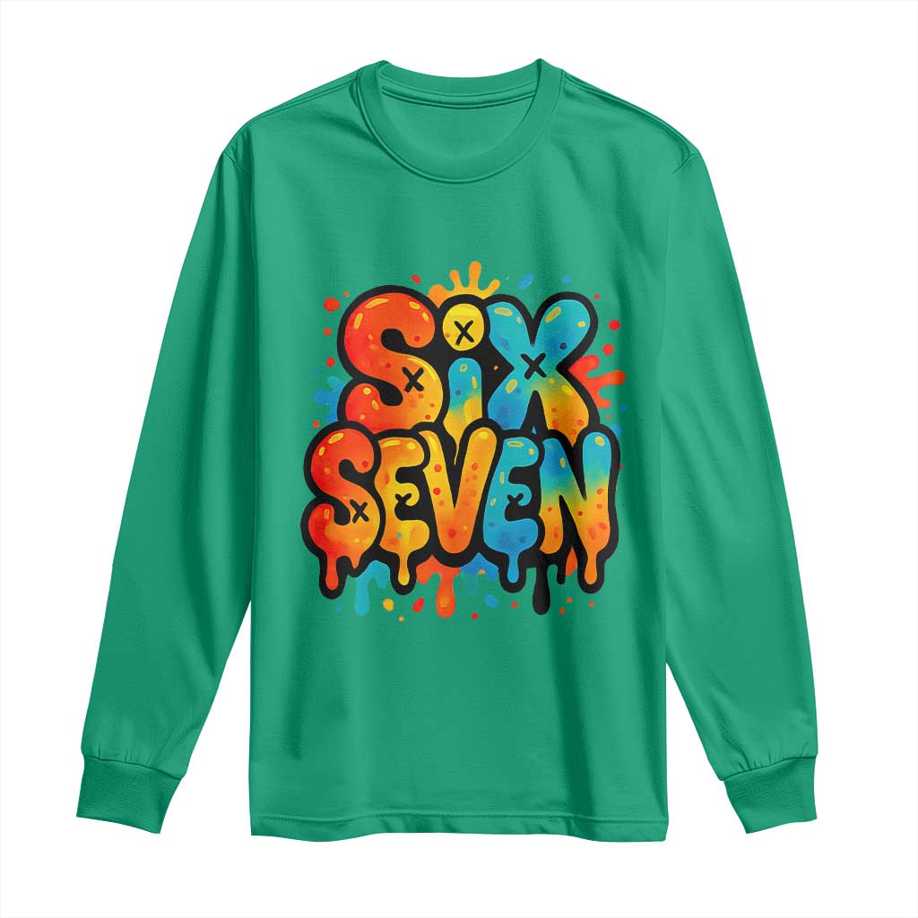 Fun Six Seven Graffiti Long Sleeve Shirt Funny 67 Meme Gen Alpha Slang Streetwear Hip Hop - Wonder Print Shop