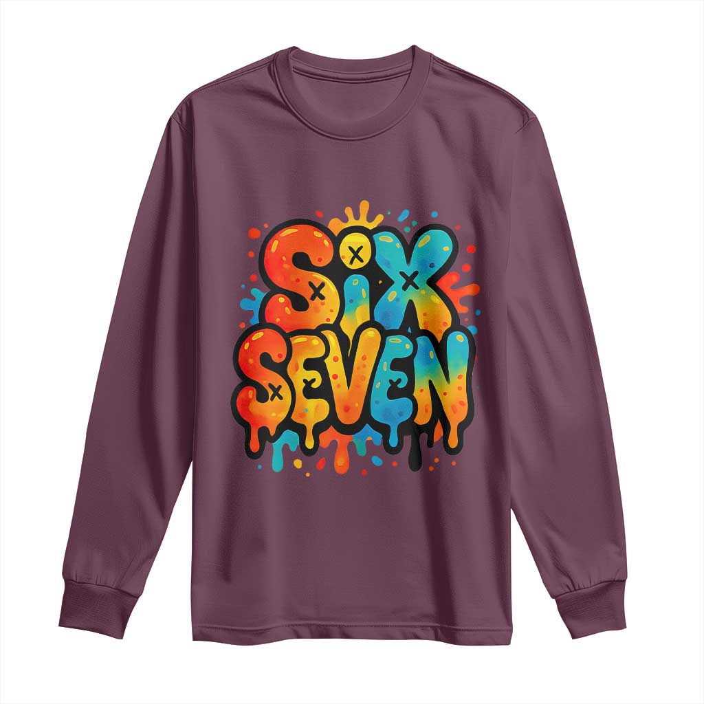 Fun Six Seven Graffiti Long Sleeve Shirt Funny 67 Meme Gen Alpha Slang Streetwear Hip Hop - Wonder Print Shop