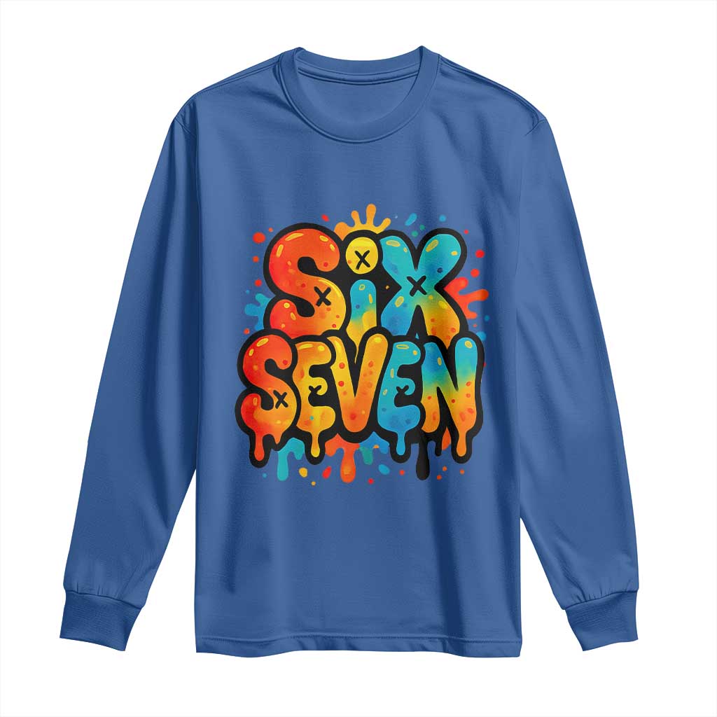 Fun Six Seven Graffiti Long Sleeve Shirt Funny 67 Meme Gen Alpha Slang Streetwear Hip Hop - Wonder Print Shop