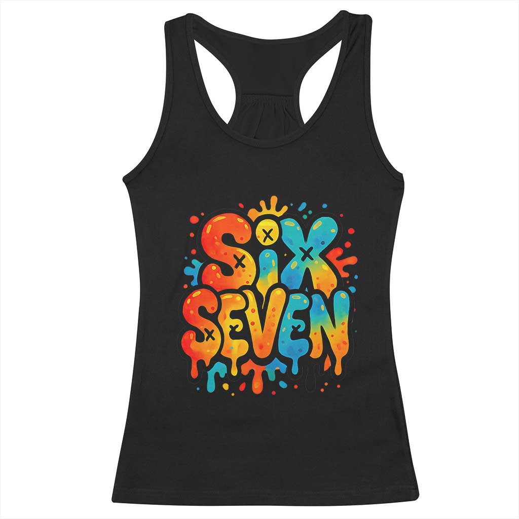 Fun Six Seven Graffiti Racerback Tank Top Funny 67 Meme Gen Alpha Slang Streetwear Hip Hop - Wonder Print Shop