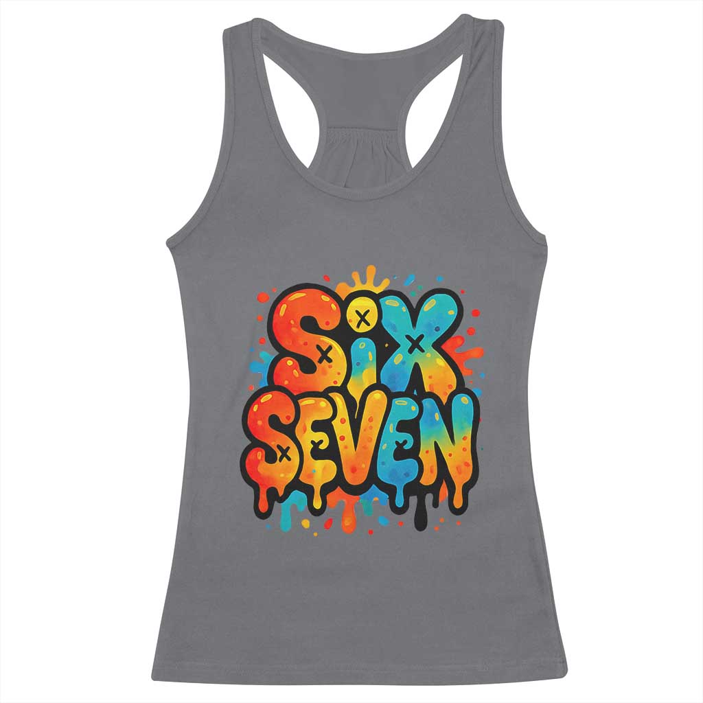 Fun Six Seven Graffiti Racerback Tank Top Funny 67 Meme Gen Alpha Slang Streetwear Hip Hop - Wonder Print Shop