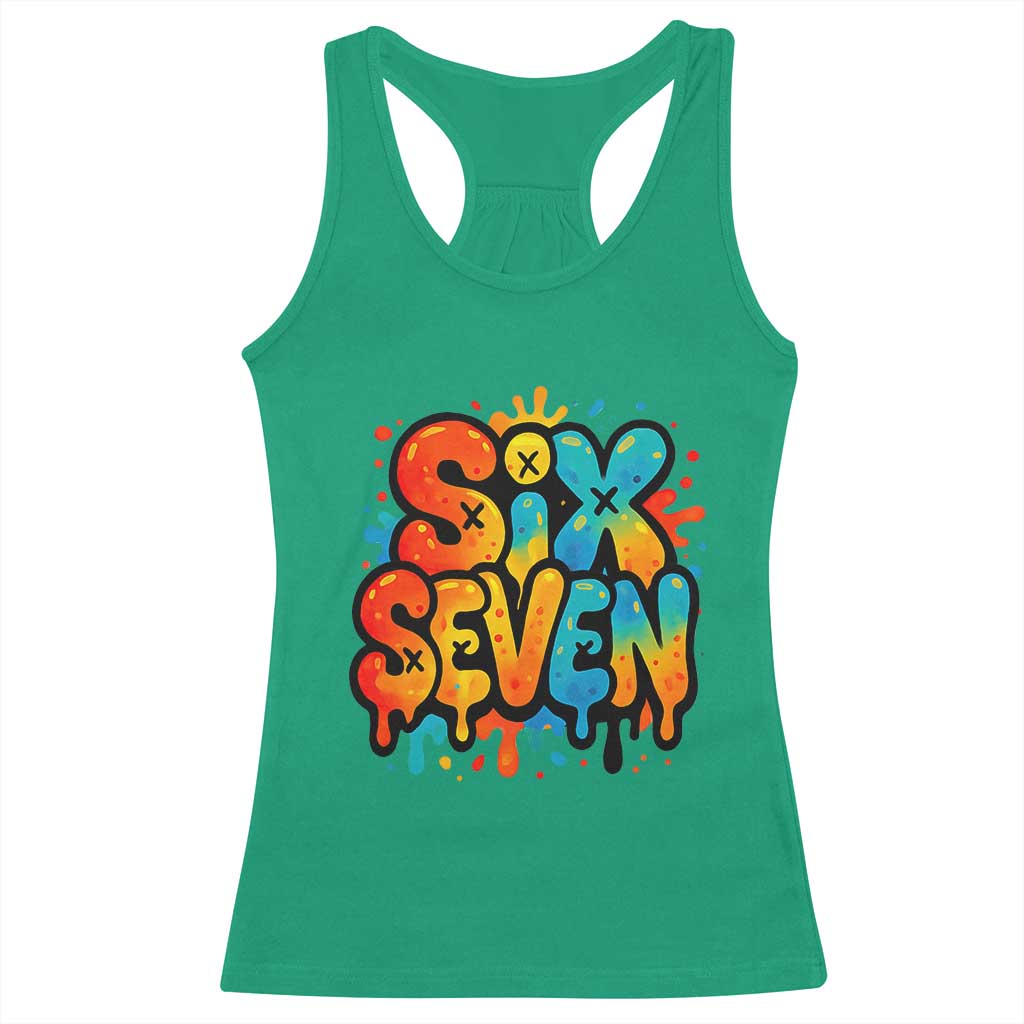 Fun Six Seven Graffiti Racerback Tank Top Funny 67 Meme Gen Alpha Slang Streetwear Hip Hop - Wonder Print Shop