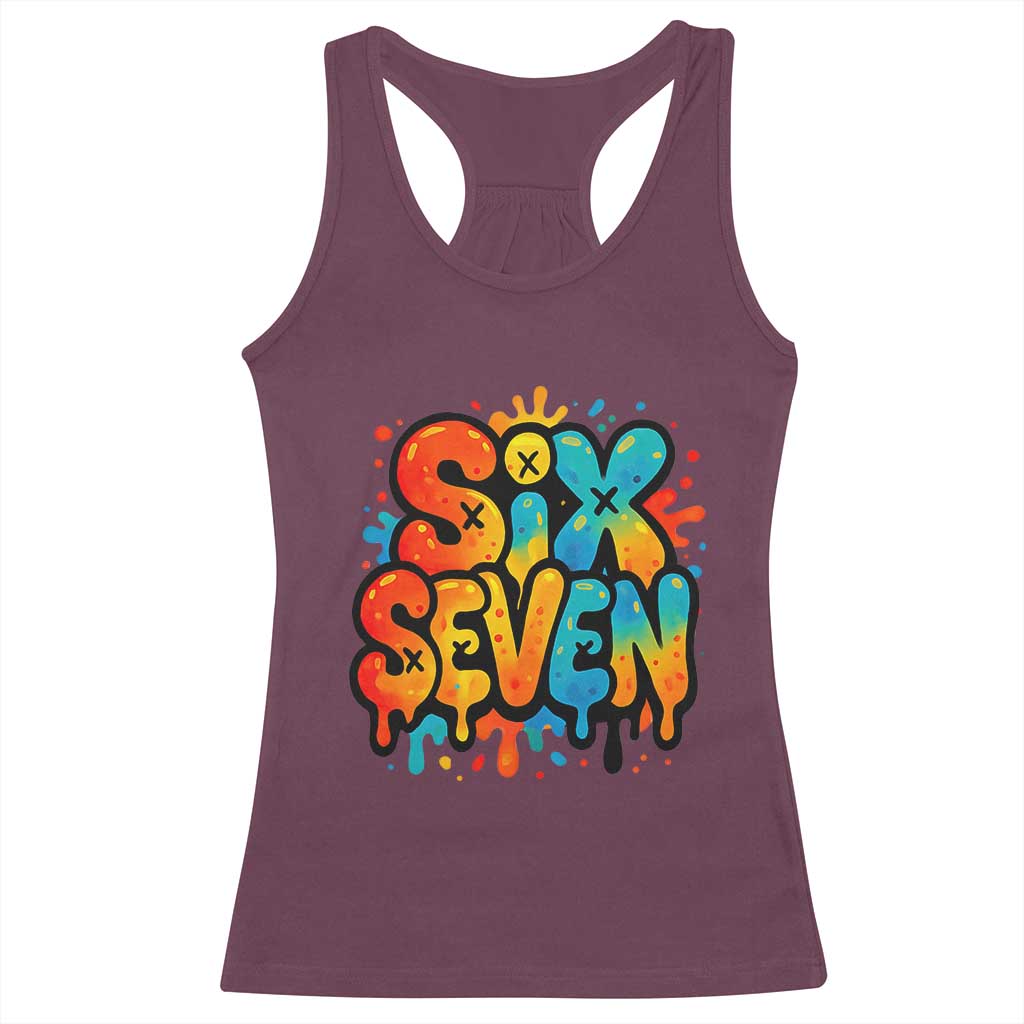 Fun Six Seven Graffiti Racerback Tank Top Funny 67 Meme Gen Alpha Slang Streetwear Hip Hop - Wonder Print Shop