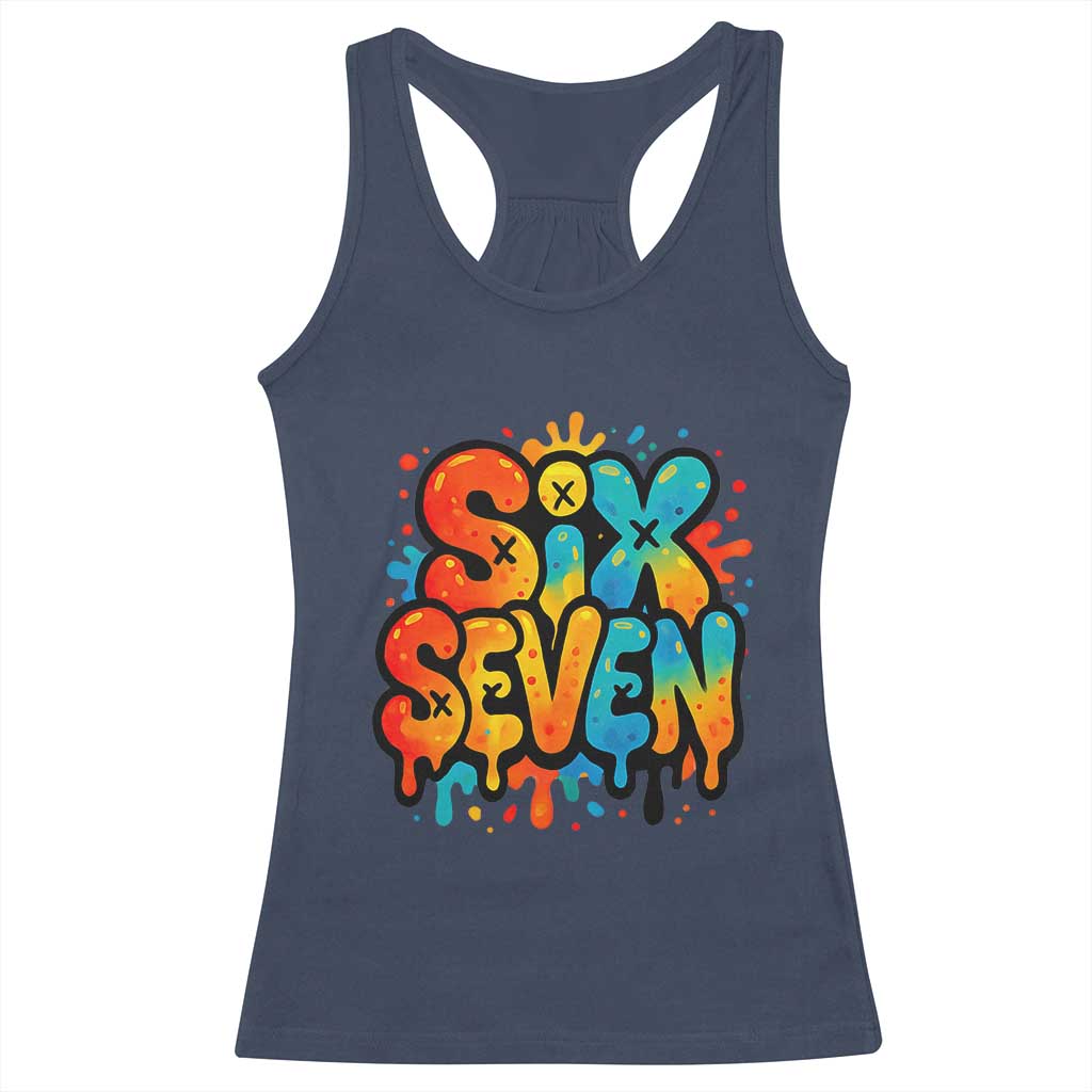 Fun Six Seven Graffiti Racerback Tank Top Funny 67 Meme Gen Alpha Slang Streetwear Hip Hop - Wonder Print Shop
