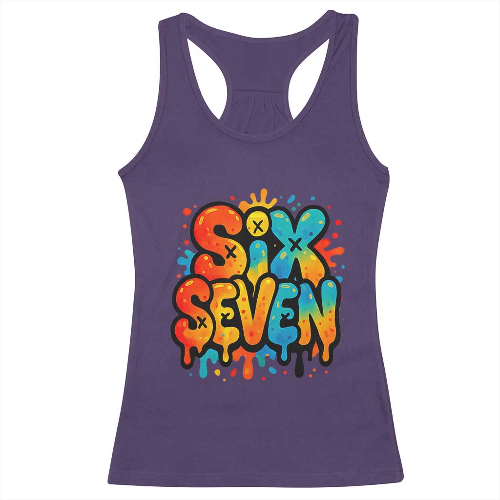 Fun Six Seven Graffiti Racerback Tank Top Funny 67 Meme Gen Alpha Slang Streetwear Hip Hop - Wonder Print Shop