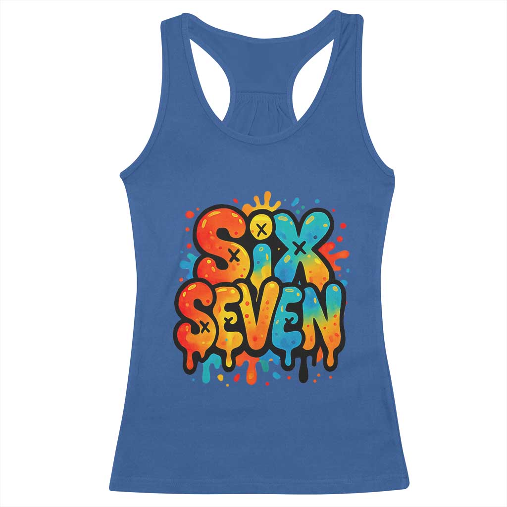 Fun Six Seven Graffiti Racerback Tank Top Funny 67 Meme Gen Alpha Slang Streetwear Hip Hop - Wonder Print Shop
