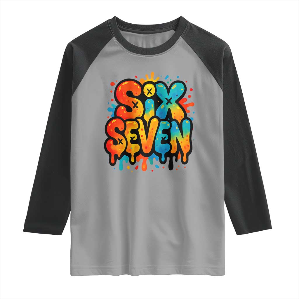 Fun Six Seven Graffiti Raglan Shirt Funny 67 Meme Gen Alpha Slang Streetwear Hip Hop - Wonder Print Shop