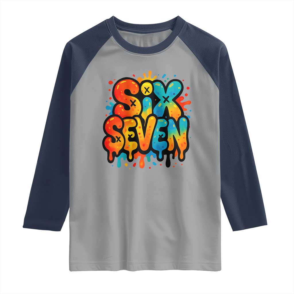 Fun Six Seven Graffiti Raglan Shirt Funny 67 Meme Gen Alpha Slang Streetwear Hip Hop - Wonder Print Shop
