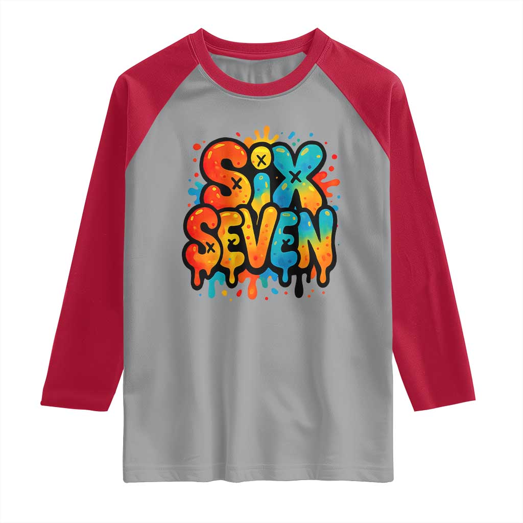 Fun Six Seven Graffiti Raglan Shirt Funny 67 Meme Gen Alpha Slang Streetwear Hip Hop - Wonder Print Shop
