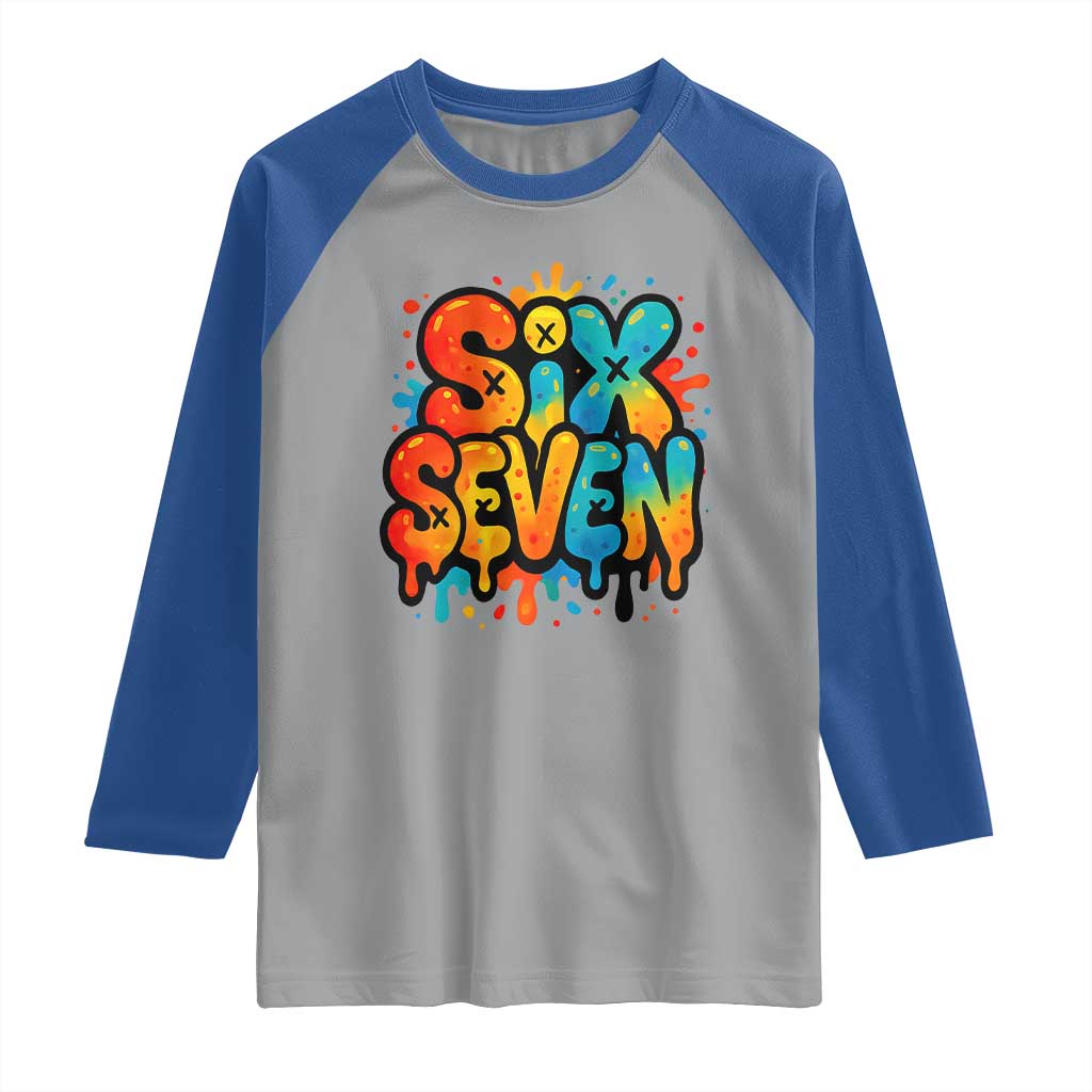 Fun Six Seven Graffiti Raglan Shirt Funny 67 Meme Gen Alpha Slang Streetwear Hip Hop - Wonder Print Shop