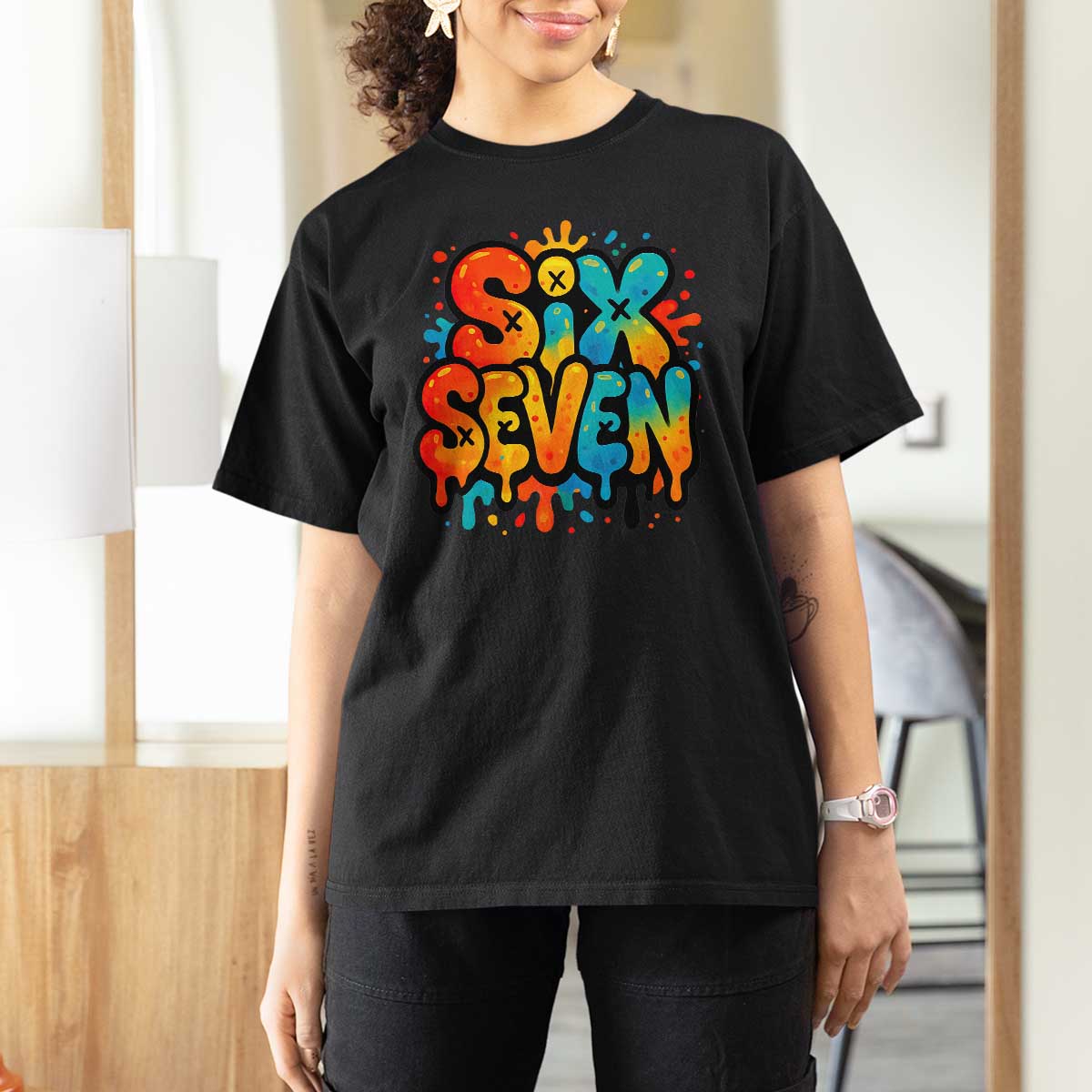 Fun Six Seven Graffiti T Shirt For Women Funny 67 Meme Gen Alpha Slang Streetwear Hip Hop - Wonder Print Shop
