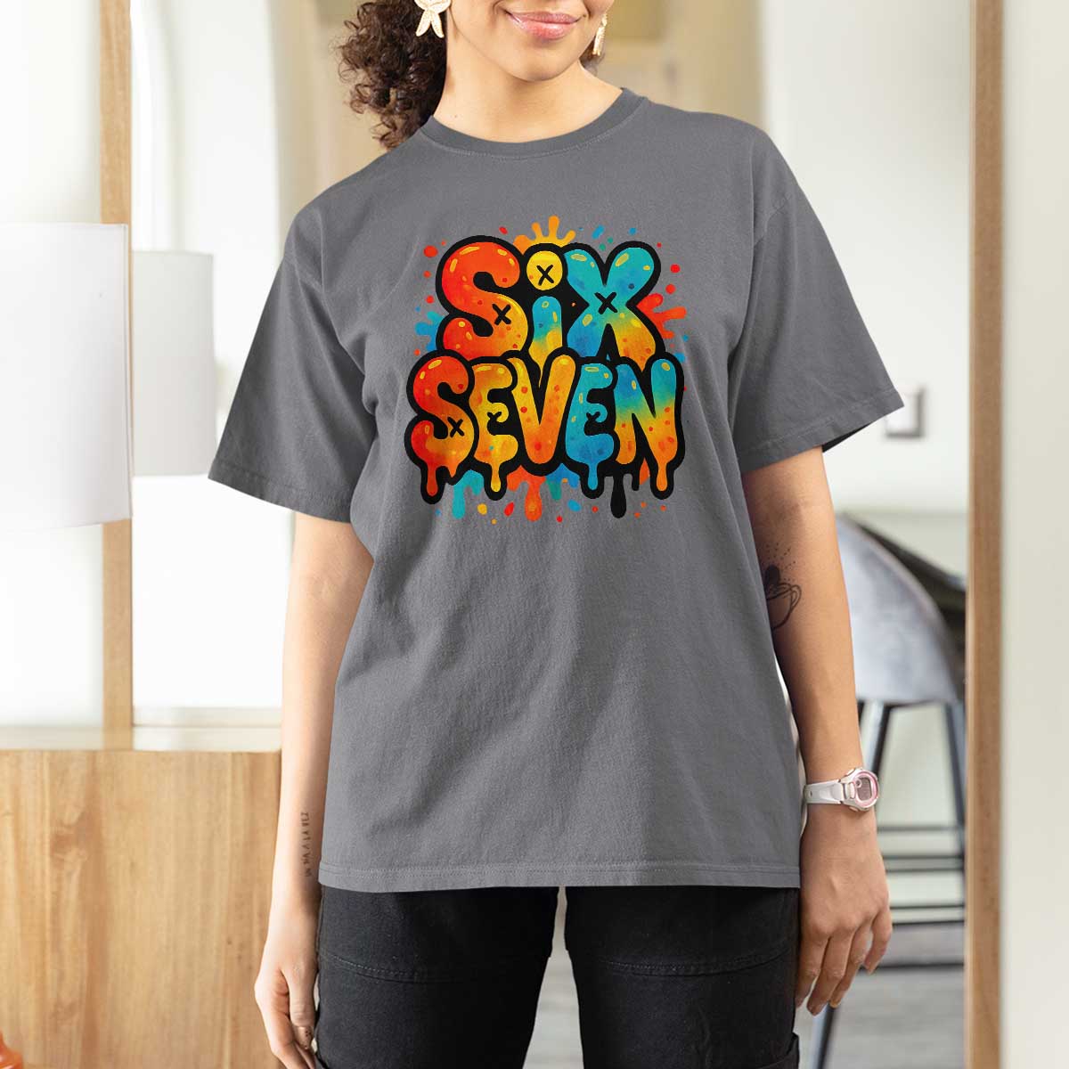 Fun Six Seven Graffiti T Shirt For Women Funny 67 Meme Gen Alpha Slang Streetwear Hip Hop - Wonder Print Shop