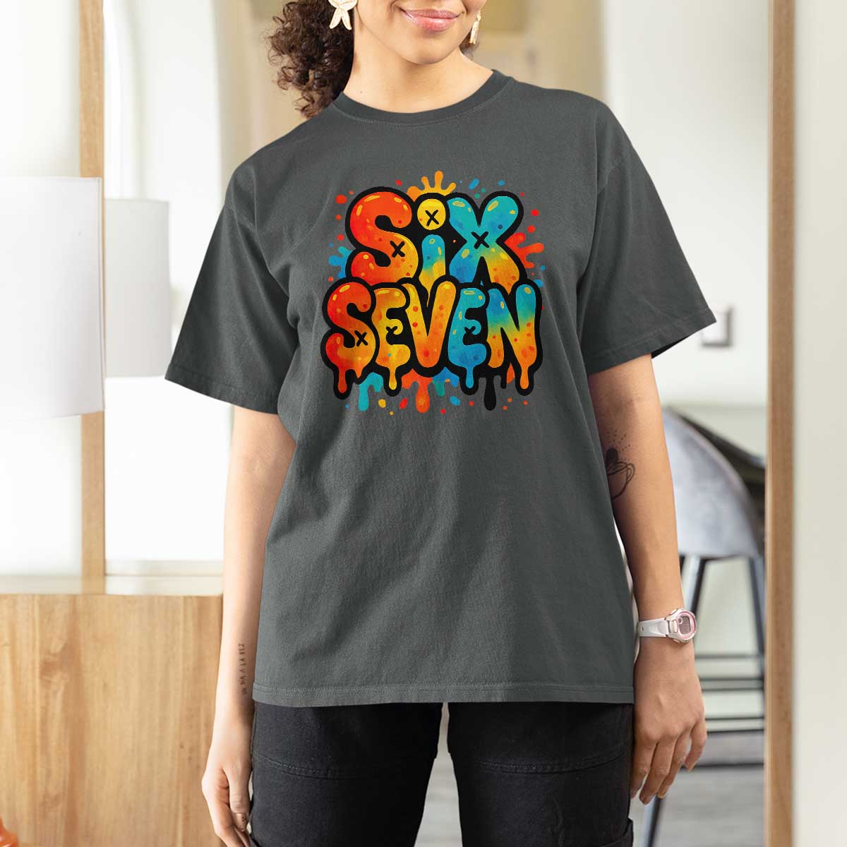 Fun Six Seven Graffiti T Shirt For Women Funny 67 Meme Gen Alpha Slang Streetwear Hip Hop - Wonder Print Shop