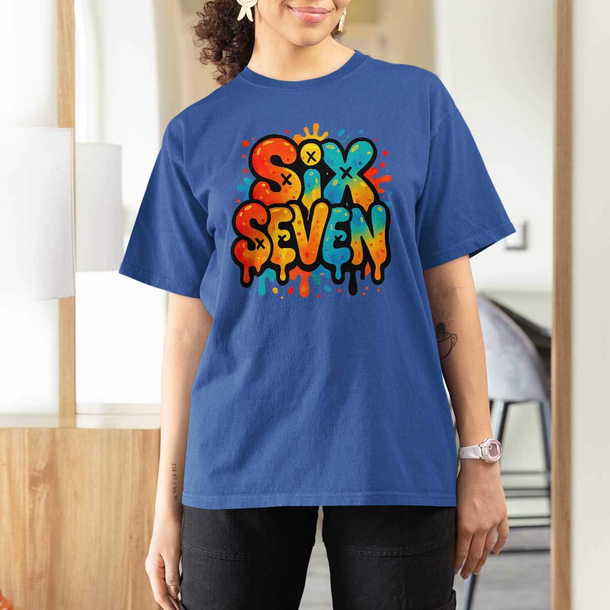 Fun Six Seven Graffiti T Shirt For Women Funny 67 Meme Gen Alpha Slang Streetwear Hip Hop - Wonder Print Shop