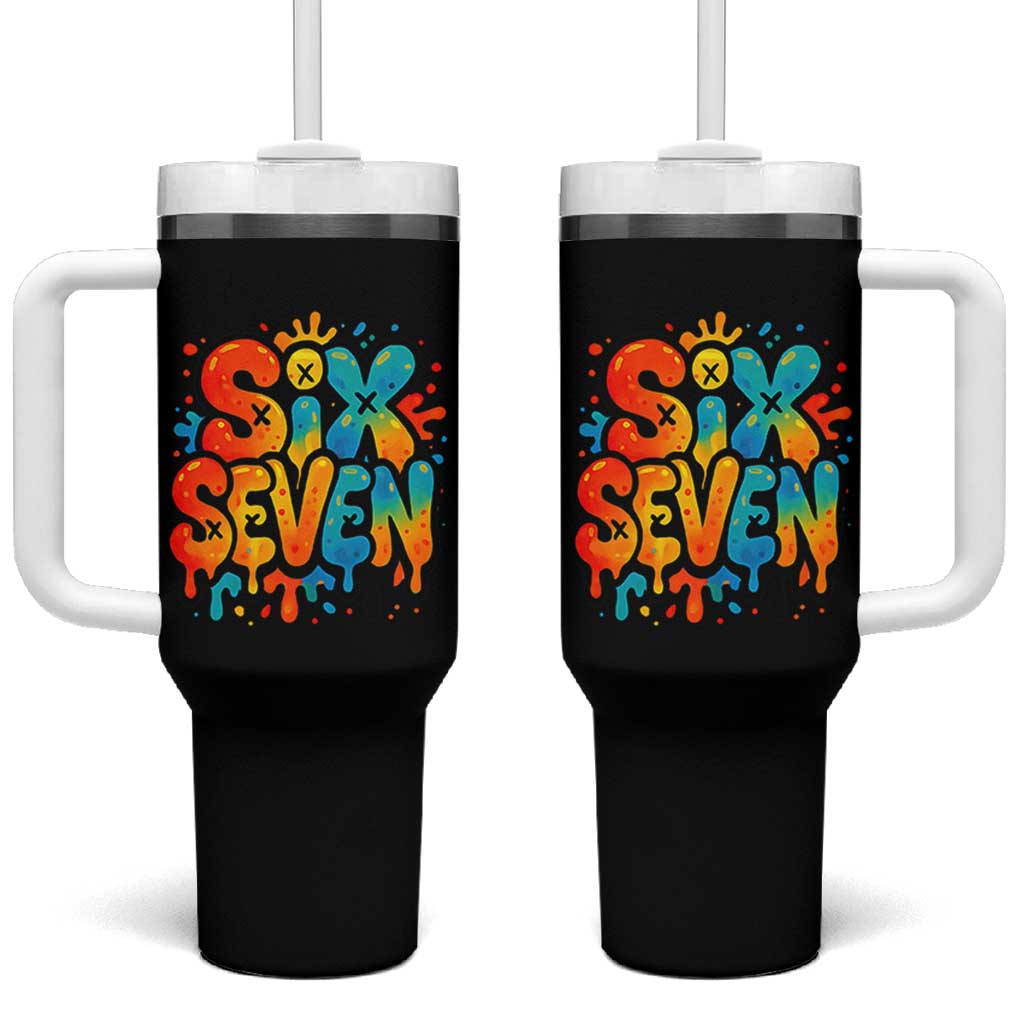 Fun Six Seven Graffiti Tumbler With Handle Funny 67 Meme Gen Alpha Slang Streetwear Hip Hop - Wonder Print Shop