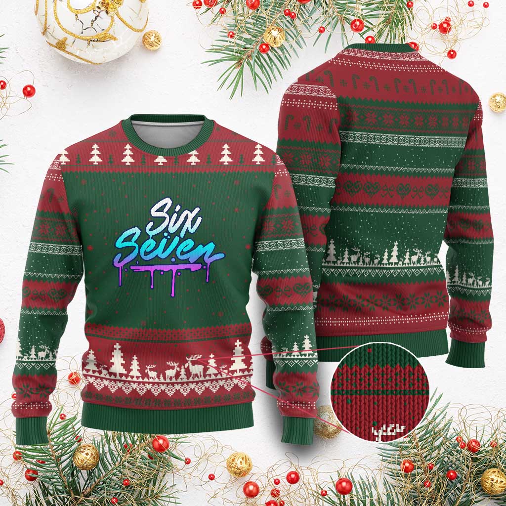 Fun Six Seven Ugly Christmas Sweater Funny 6 7 Meme Gen Alpha Slang Streetwear Gradient - Wonder Print Shop