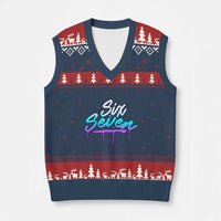 Fun Six Seven V-Neck Knit Sweater Vest Funny 6 7 Meme Gen Alpha Slang Streetwear Gradient - Wonder Print Shop