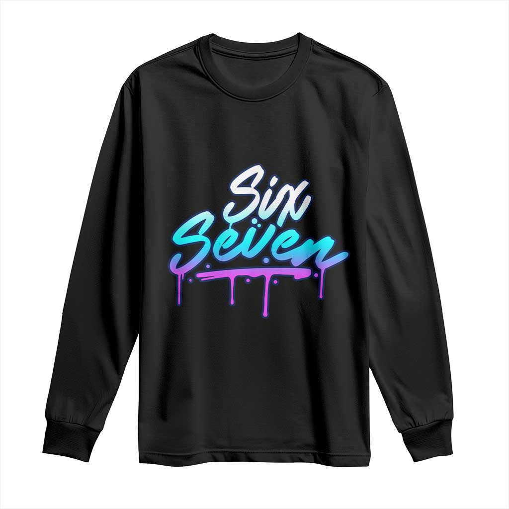 Fun Six Seven Long Sleeve Shirt Funny 6 7 Meme Gen Alpha Slang Streetwear Gradient - Wonder Print Shop
