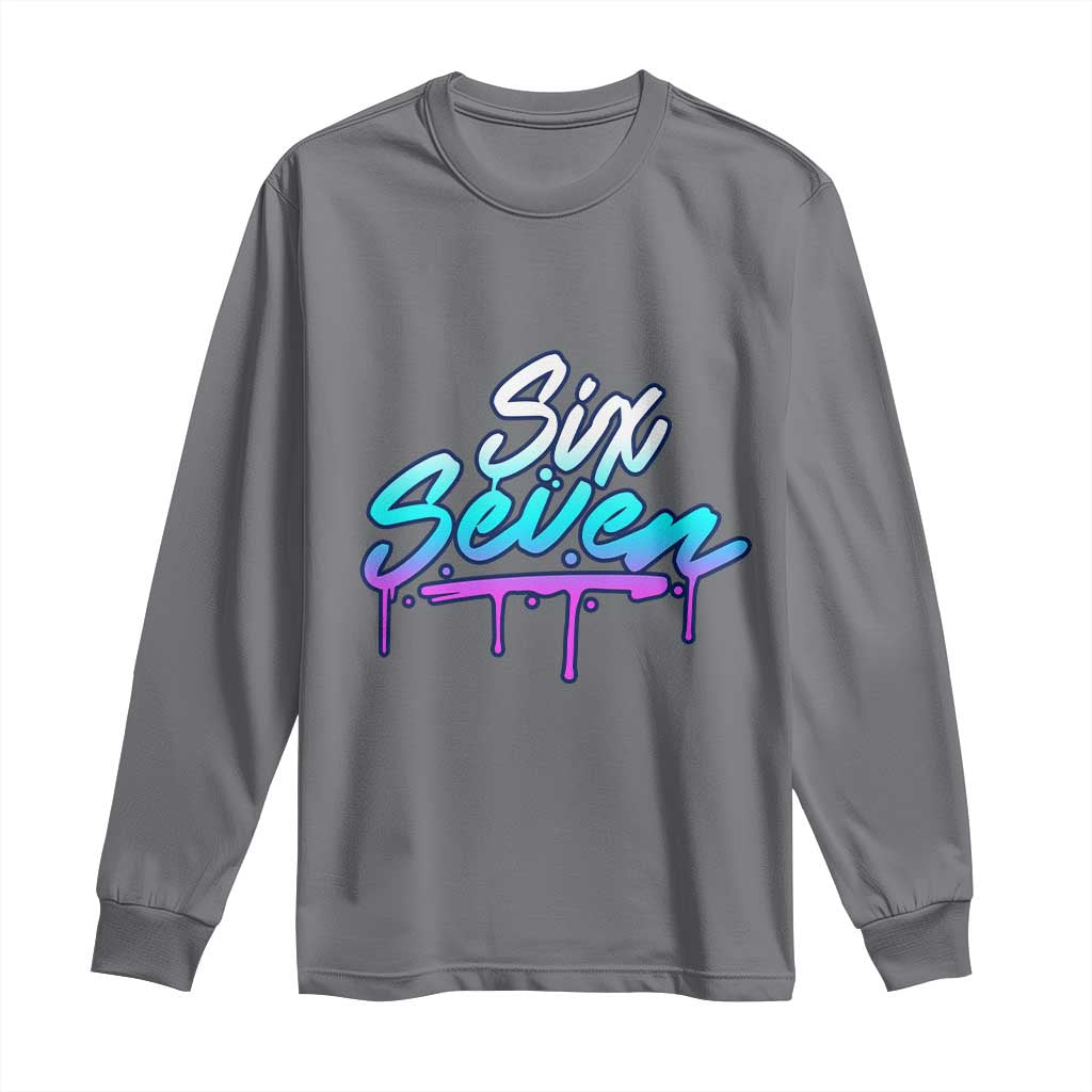 Fun Six Seven Long Sleeve Shirt Funny 6 7 Meme Gen Alpha Slang Streetwear Gradient - Wonder Print Shop