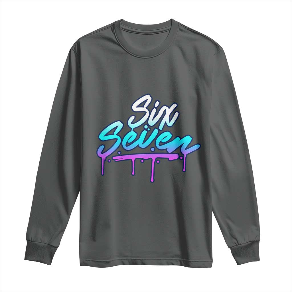 Fun Six Seven Long Sleeve Shirt Funny 6 7 Meme Gen Alpha Slang Streetwear Gradient - Wonder Print Shop