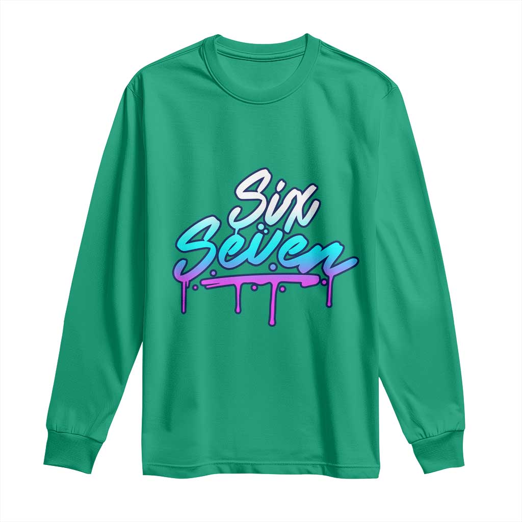 Fun Six Seven Long Sleeve Shirt Funny 6 7 Meme Gen Alpha Slang Streetwear Gradient - Wonder Print Shop
