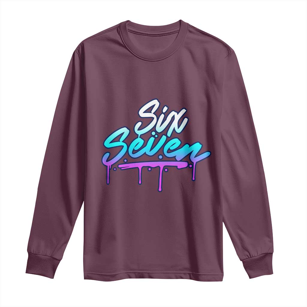 Fun Six Seven Long Sleeve Shirt Funny 6 7 Meme Gen Alpha Slang Streetwear Gradient - Wonder Print Shop