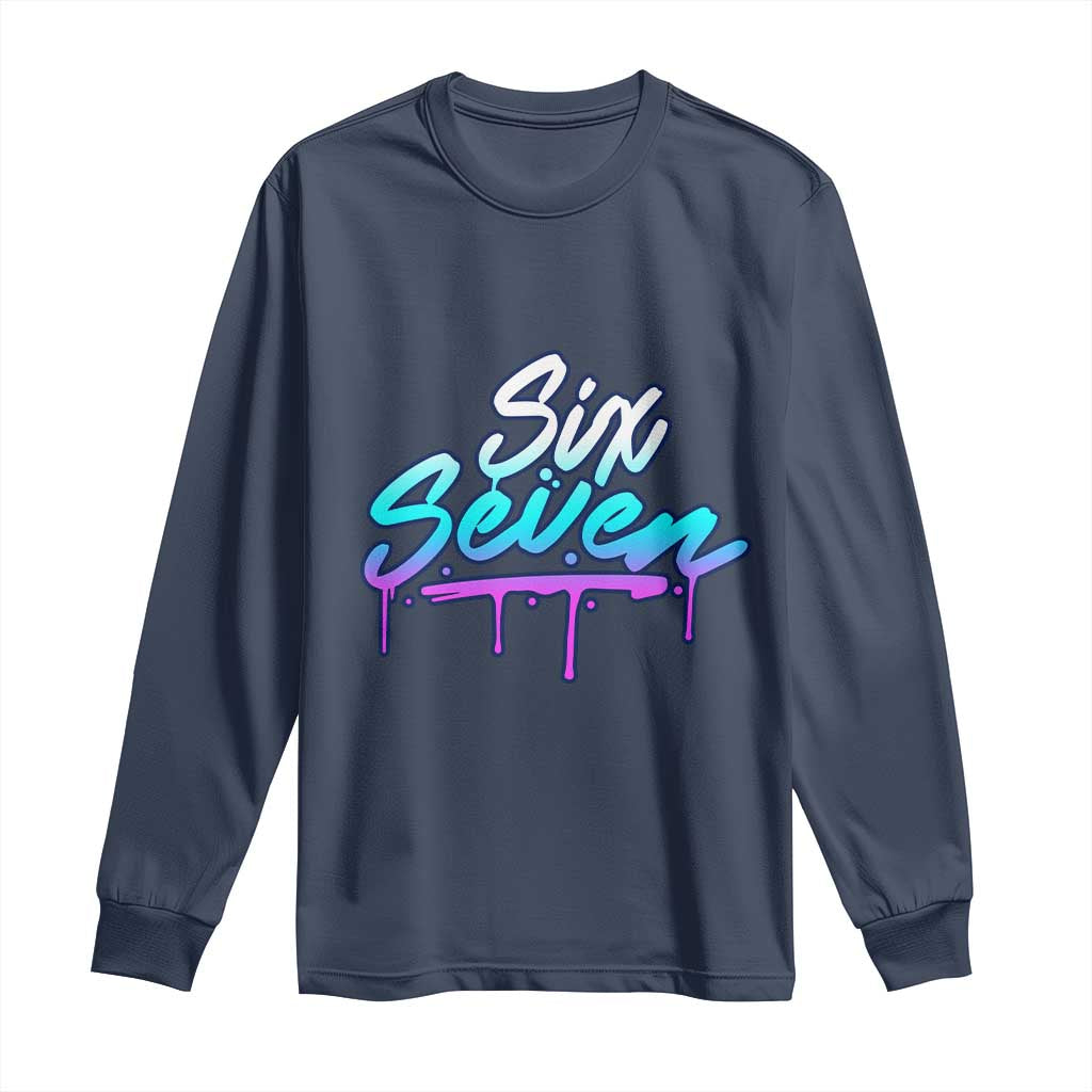 Fun Six Seven Long Sleeve Shirt Funny 6 7 Meme Gen Alpha Slang Streetwear Gradient - Wonder Print Shop