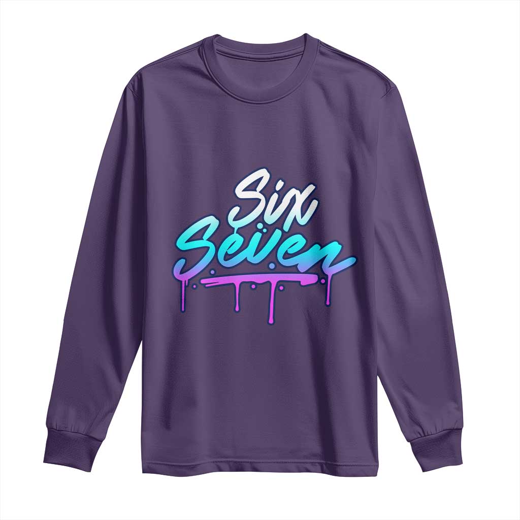 Fun Six Seven Long Sleeve Shirt Funny 6 7 Meme Gen Alpha Slang Streetwear Gradient - Wonder Print Shop
