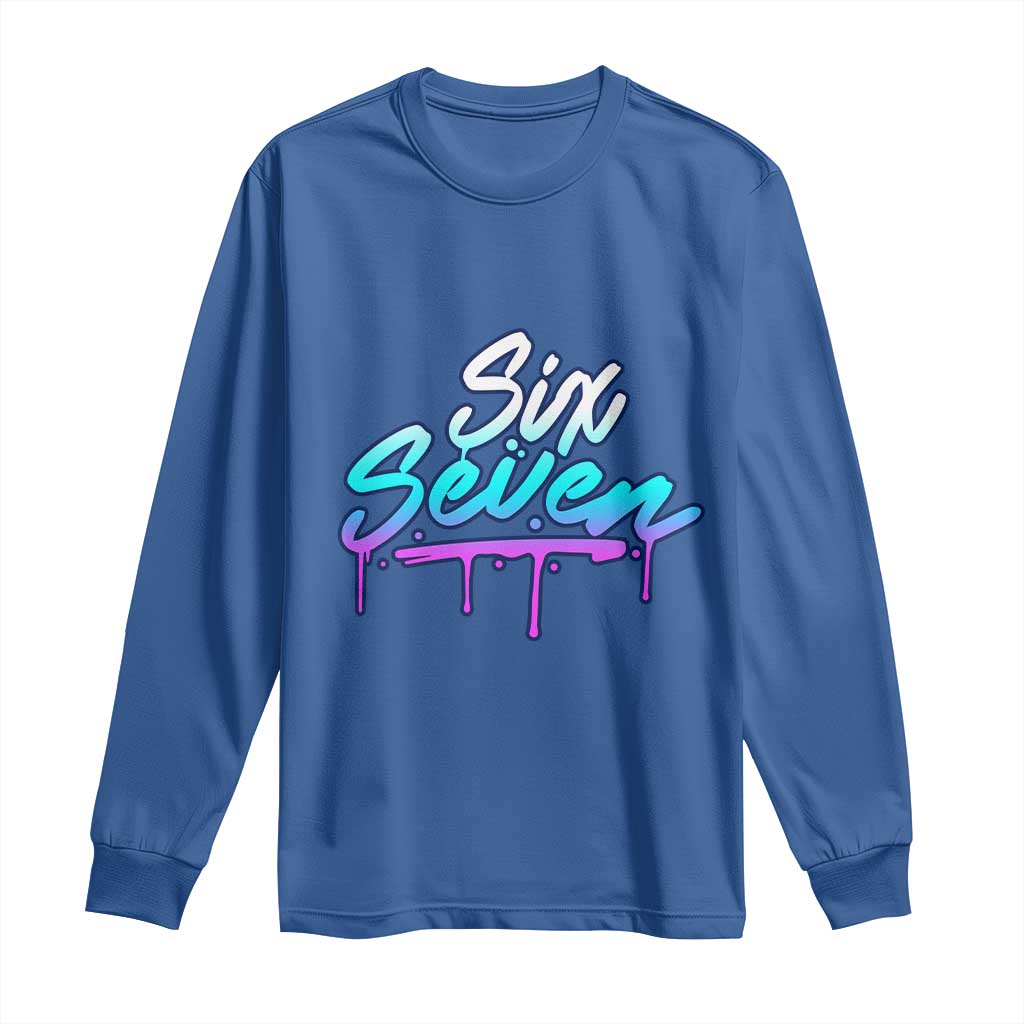 Fun Six Seven Long Sleeve Shirt Funny 6 7 Meme Gen Alpha Slang Streetwear Gradient - Wonder Print Shop