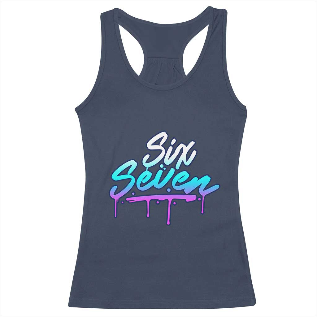 Fun Six Seven Racerback Tank Top Funny 6 7 Meme Gen Alpha Slang Streetwear Gradient - Wonder Print Shop