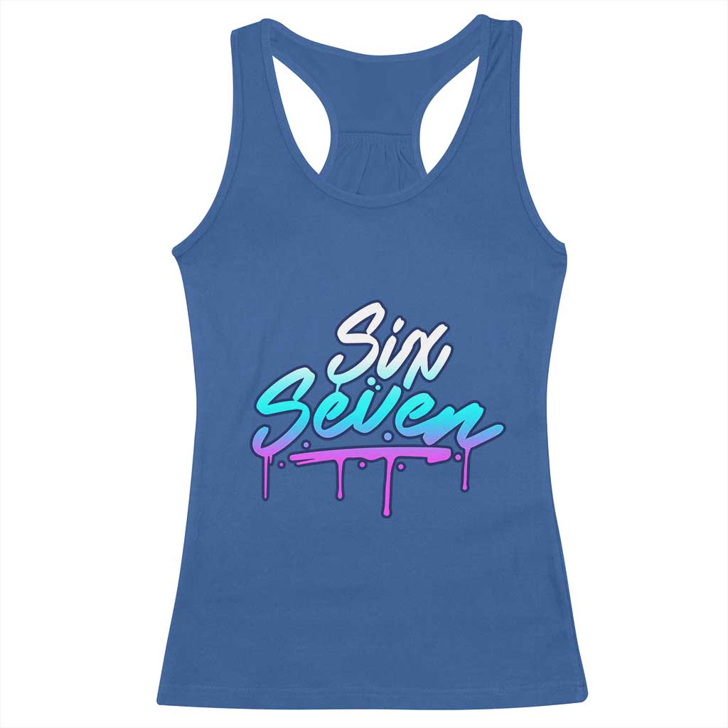 Fun Six Seven Racerback Tank Top Funny 6 7 Meme Gen Alpha Slang Streetwear Gradient - Wonder Print Shop