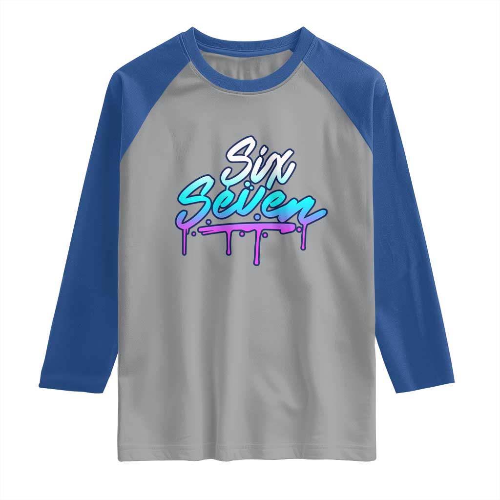 Fun Six Seven Raglan Shirt Funny 6 7 Meme Gen Alpha Slang Streetwear Gradient - Wonder Print Shop