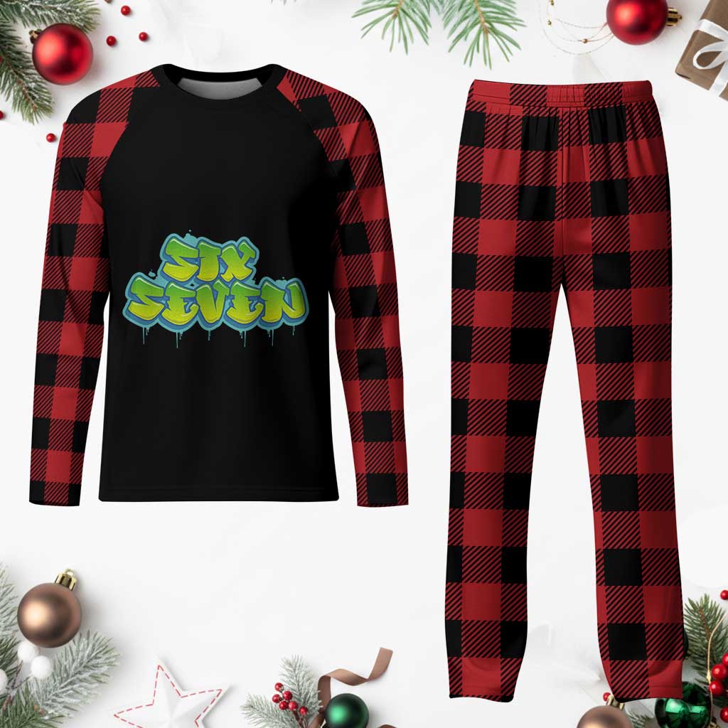 67 Meme Plaid Pajama Set Six Seven Funny Gen Alpha Slang Saying - Wonder Print Shop
