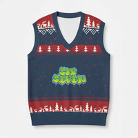 67 Meme V-Neck Knit Sweater Vest Six Seven Funny Gen Alpha Slang Saying - Wonder Print Shop