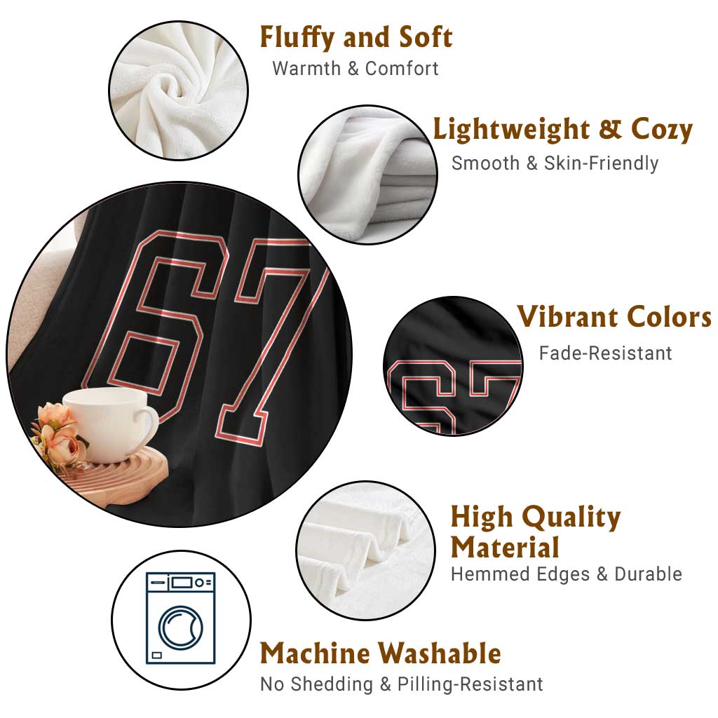 Number 67 Meme Throw Blanket Funny Six Seven Varsity Sports Team Jersey - Wonder Print Shop