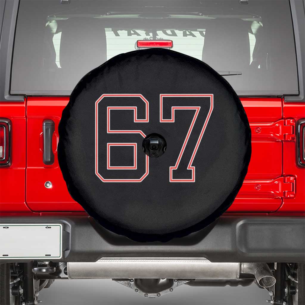 Number 67 Meme Spare Tire Cover Funny Six Seven Varsity Sports Team Jersey - Wonder Print Shop